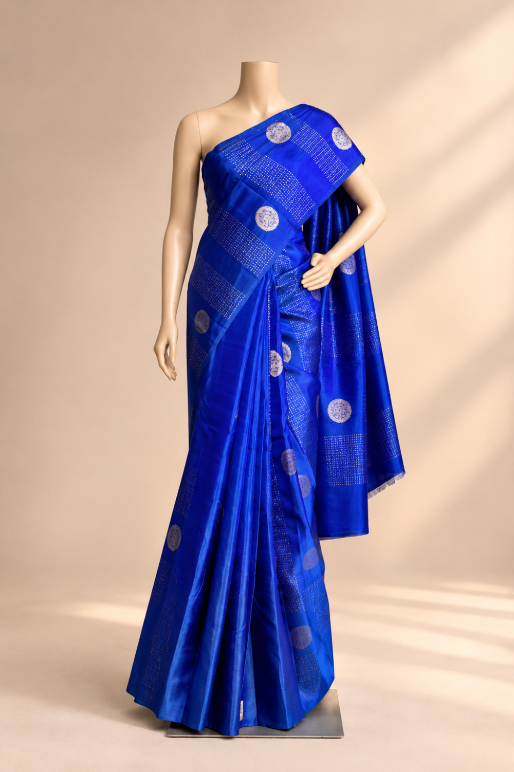 Royal Blue Soft Silk Saree with Zari Dot Weave & Traditional Motifs
