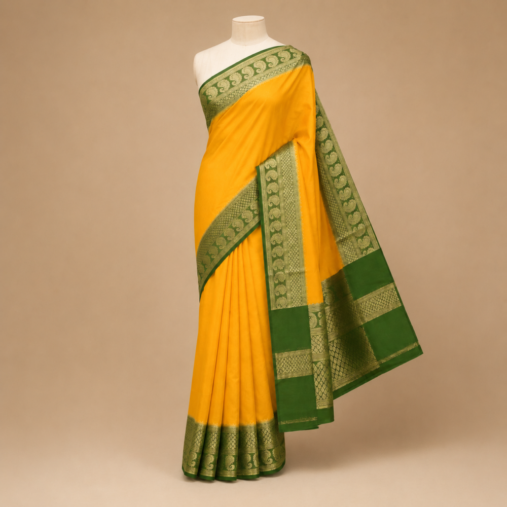 Sunshine Yellow & Parrot Green Georgette Saree